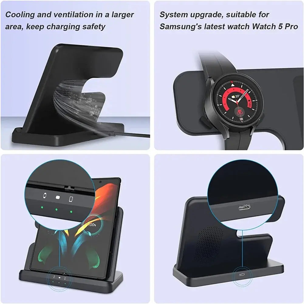 3 In 1 Wireless Charging Station Holder Multiple Devices Wireless Charger Dock With Type C Cable For Watch Earphones Smart Phone Pinnacle Luxuries