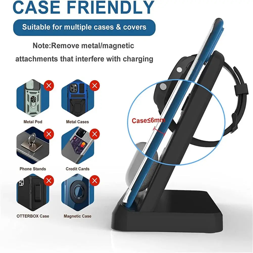 3 In 1 Wireless Charging Station Holder Multiple Devices Wireless Charger Dock With Type C Cable For Watch Earphones Smart Phone Pinnacle Luxuries