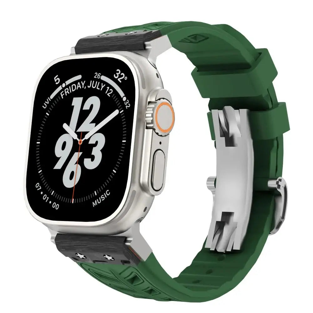 CarbonForce Pro FKM Fluororubber Band – Premium Carbon Fiber Design for Apple Watch Ultra & Series 10, 9, 8, 7