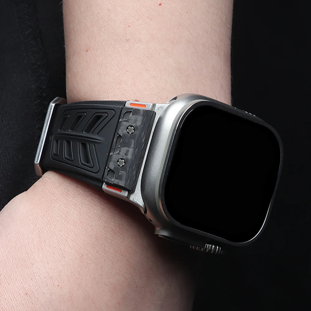CarbonForce Pro FKM Fluororubber Band – Premium Carbon Fiber Design for Apple Watch Ultra & Series 10, 9, 8, 7