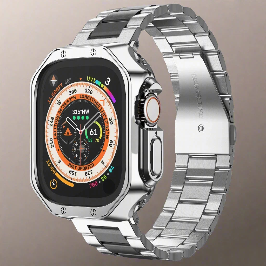 EliteGuard™ Stainless Steel Band & Protective Case for Apple Watch Ultra 3, Ultra 2, Ultra, Series 11–4 (49mm–40mm)