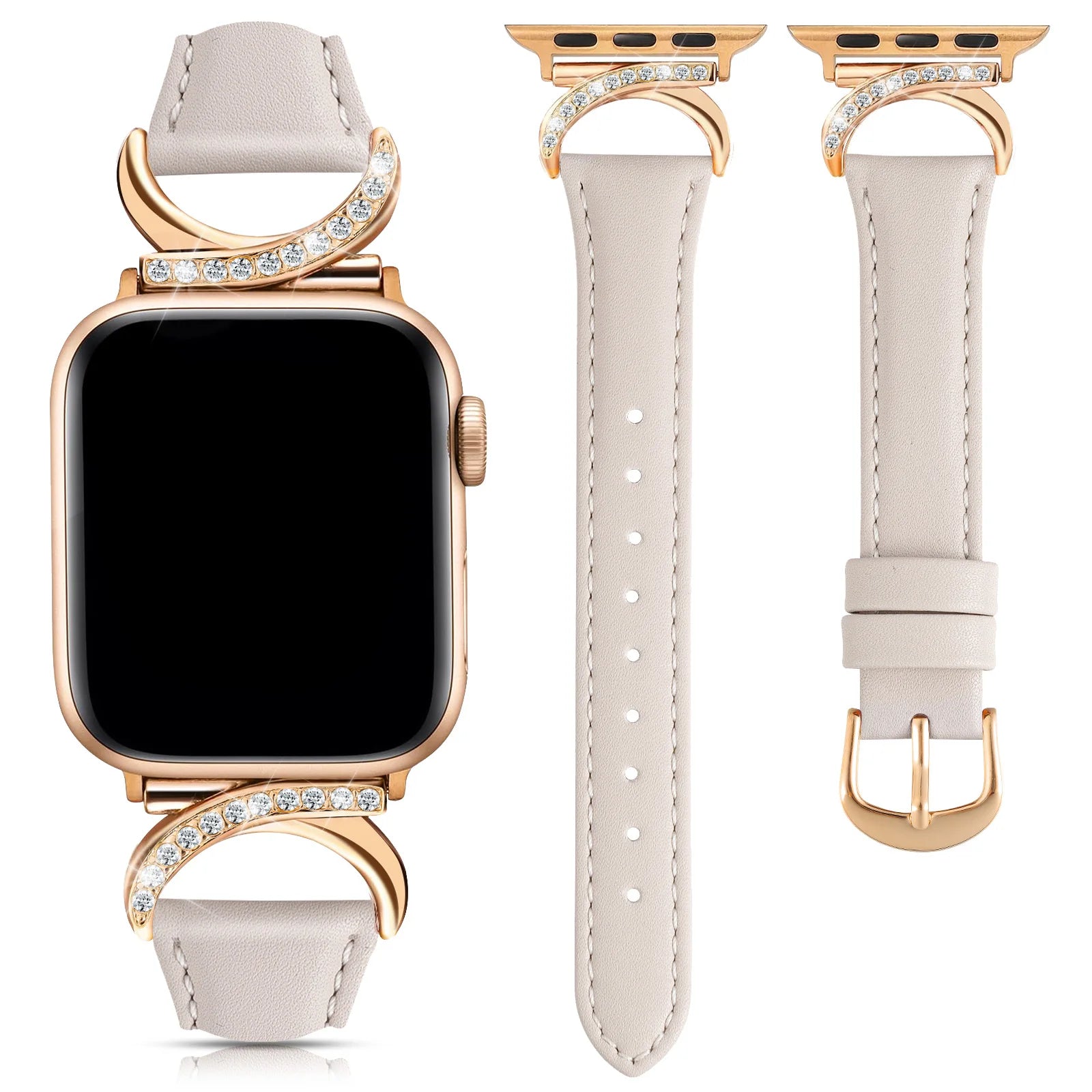 LuxeCurve™ Diamond Leather Band for Apple Watch (Series 1–11 & Ultra 3)