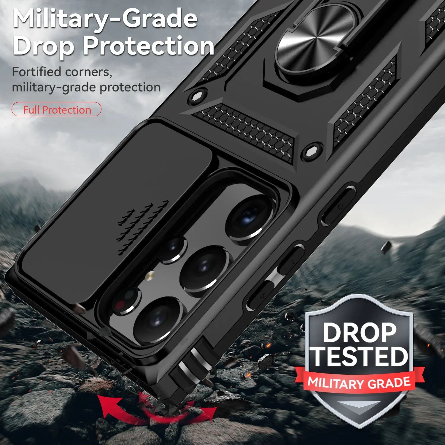 for Samsung Galaxy S23 Ultra 5G Case Slide Camera Lens Military Grade Bumpers Armor Cover for Samsung Galaxy S23+ S23 5G - Pinnacle Luxuries