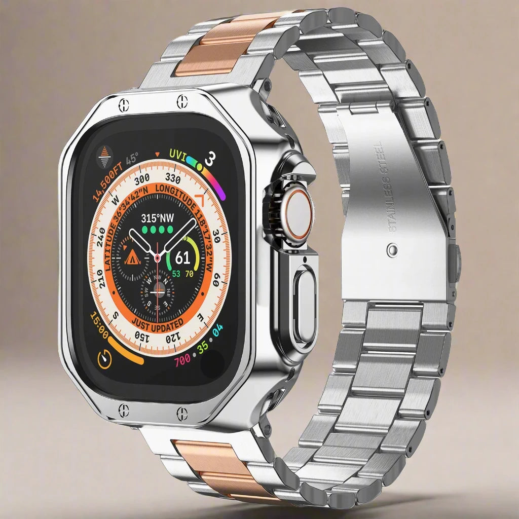 EliteGuard™ Stainless Steel Band & Protective Case for Apple Watch Ultra 3, Ultra 2, Ultra, Series 11–4 (49mm–40mm)