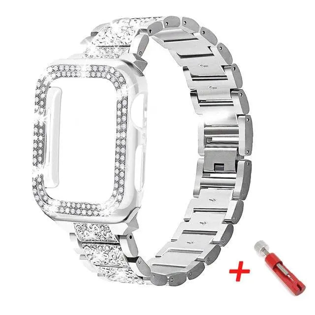 Apple Watch Diamond Pristine Stainless Steel Band With Case - Pinnacle Luxuries