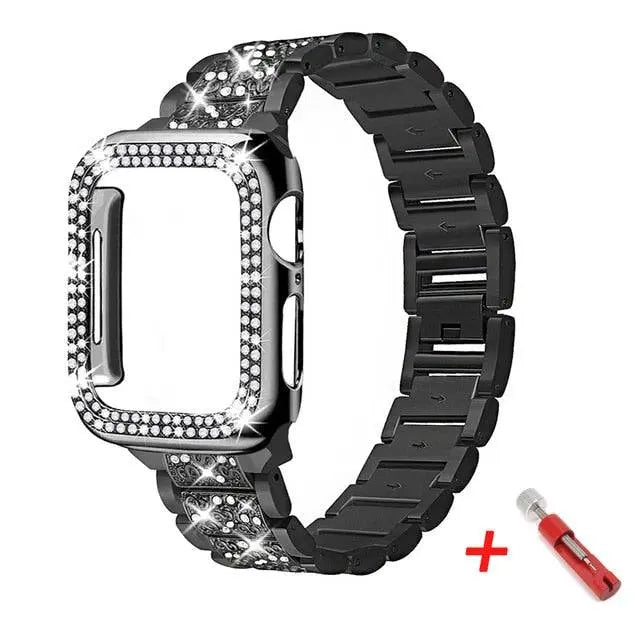 Apple Watch Diamond Pristine Stainless Steel Band With Case - Pinnacle Luxuries