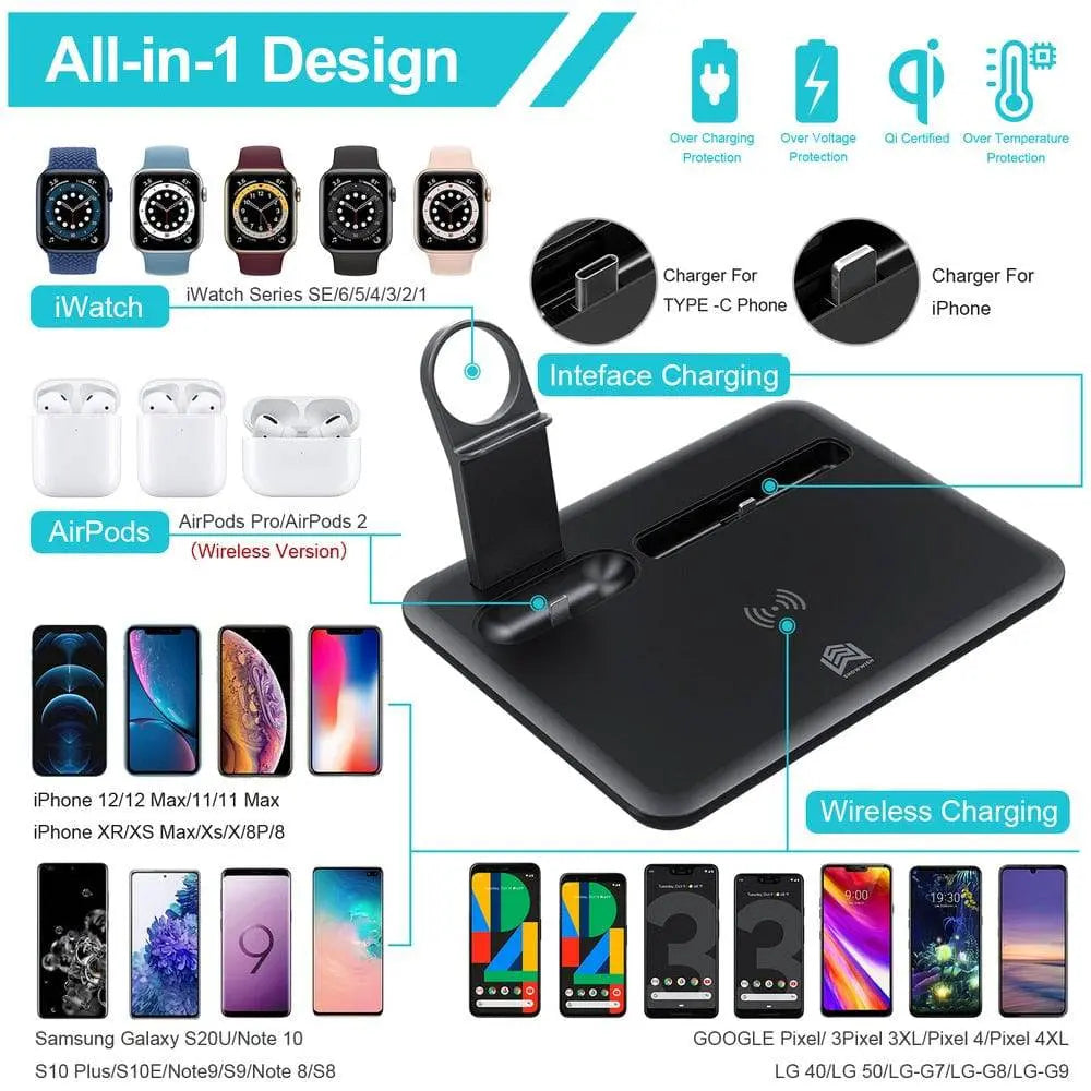 Premium 4 in 1 Foldable Charging Dock For Apple Airpods iWatch iPhone - Pinnacle Luxuries