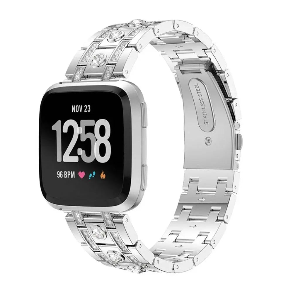 Fitbit Versa Stainless Steel Diamond Womens Watch Band - Pinnacle Luxuries