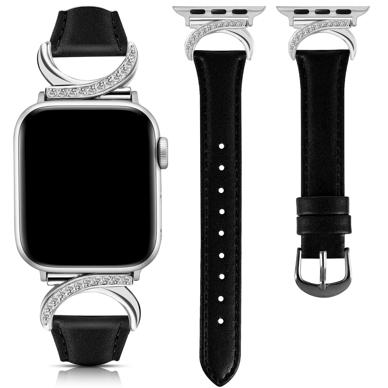 LuxeCurve™ Diamond Leather Band for Apple Watch (Series 1–11 & Ultra 3)