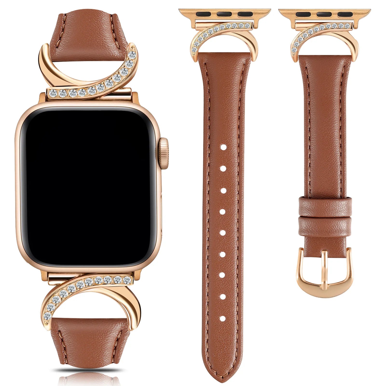 LuxeCurve™ Diamond Leather Band for Apple Watch (Series 1–11 & Ultra 3)