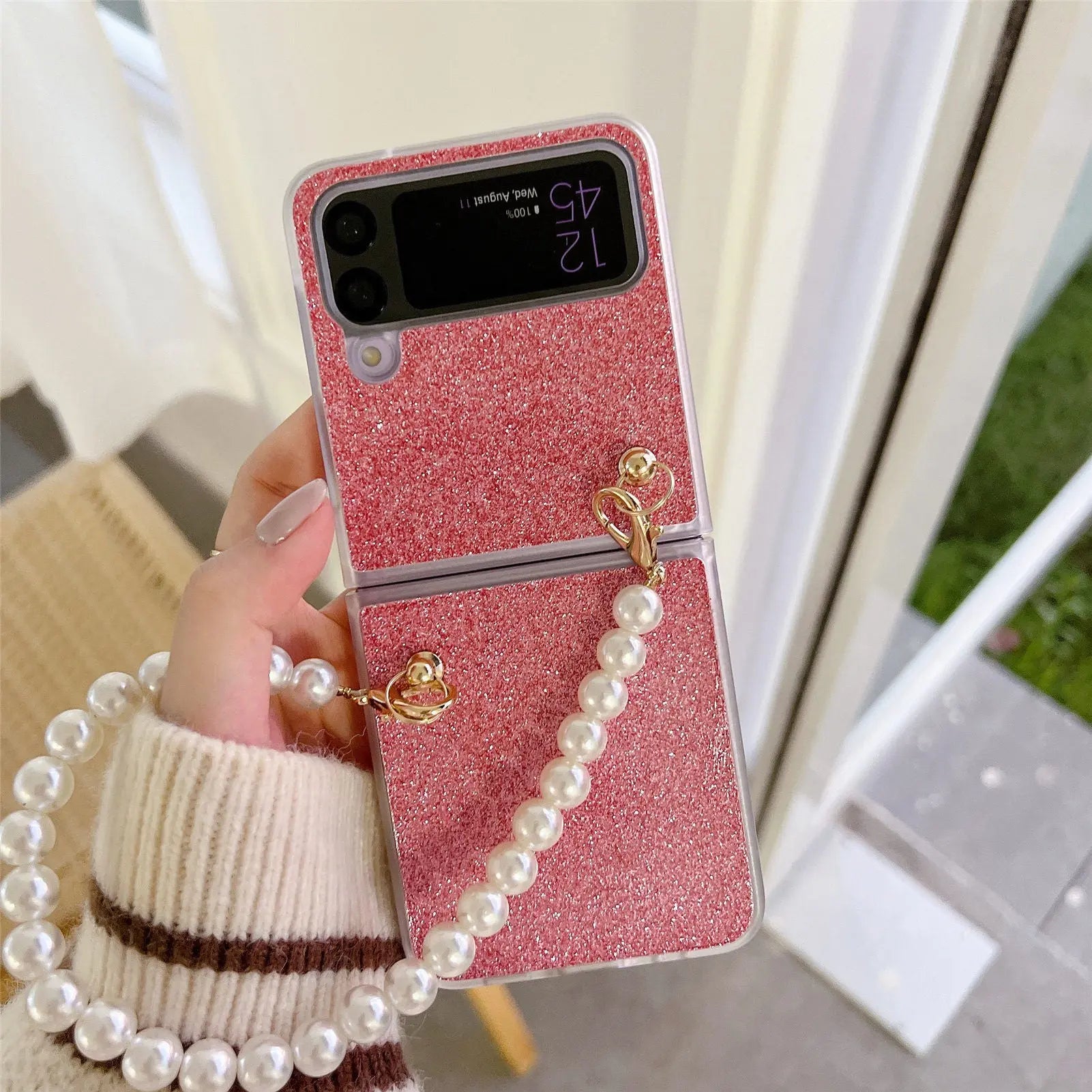 Sparkling Pearl Chain Case For Samsung Galaxy Z Flip 4 - Pinnacle Luxuries