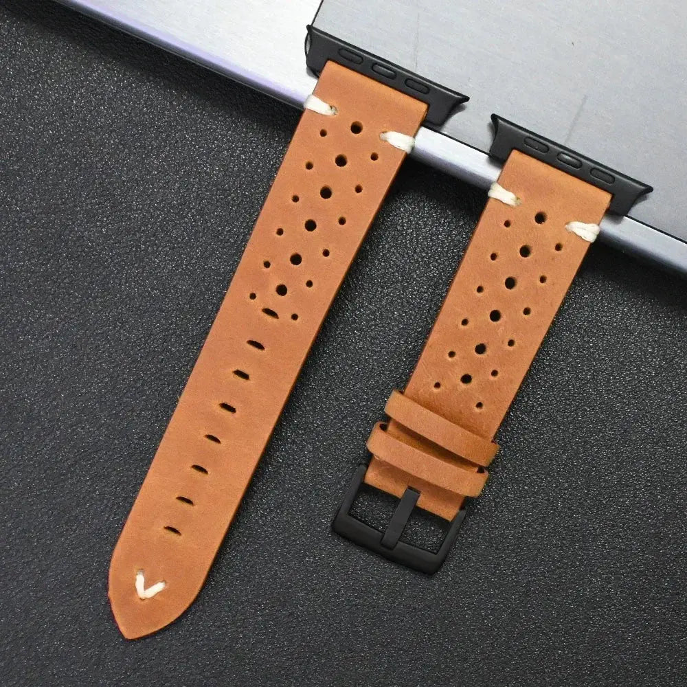 Titanium-Connector Leather Sport Band for Apple Watch Ultra 3/2/1 (49mm) & Series 11/10/9/8/7/SE/6/5/4/3 (46/42/45/41/44/40/42/38mm)