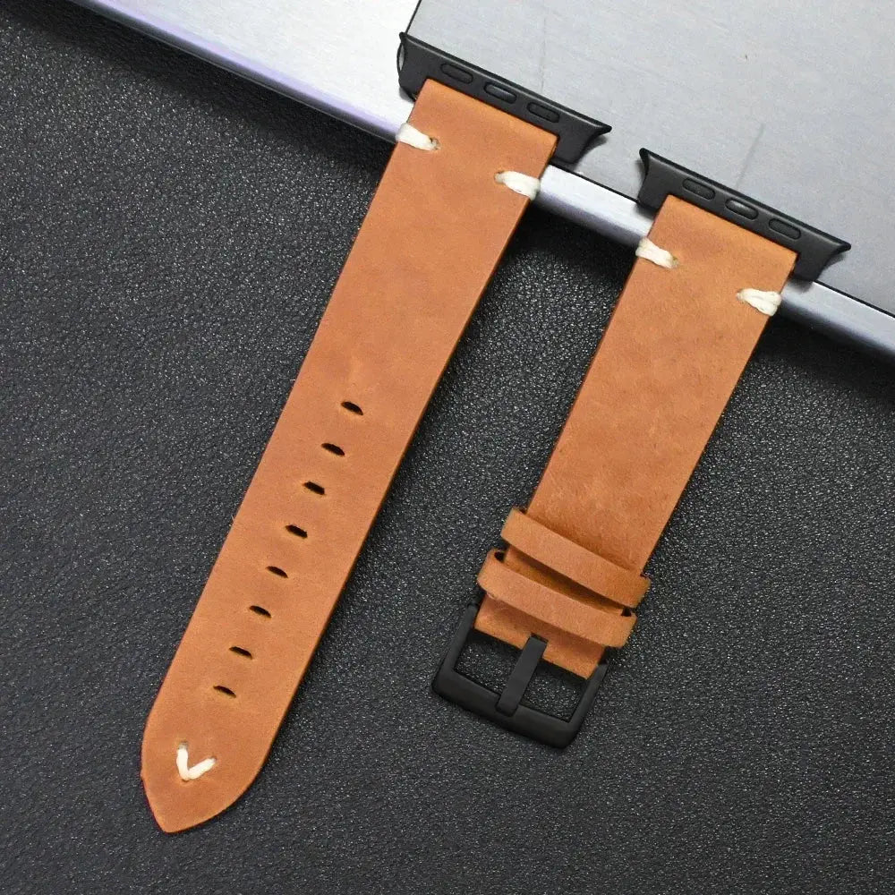 Titanium-Connector Leather Sport Band for Apple Watch Ultra 3/2/1 (49mm) & Series 11/10/9/8/7/SE/6/5/4/3 (46/42/45/41/44/40/42/38mm)